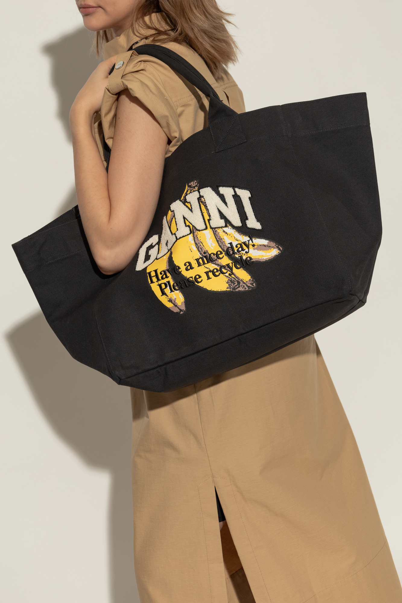 トートバッグ Ganni Borsa Shopping Xxl In Cotone Organico Black Shopper bag XXL Ganni - Vitkac AS